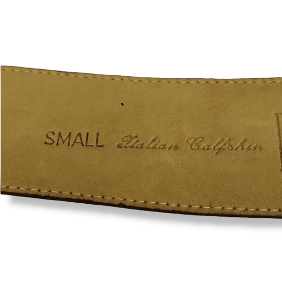 VINTAGE ROBERT LEE MORRIS Leather Belt Gold Swirl Buckle Wearable Art Deco 80s - Picture 11 of 16